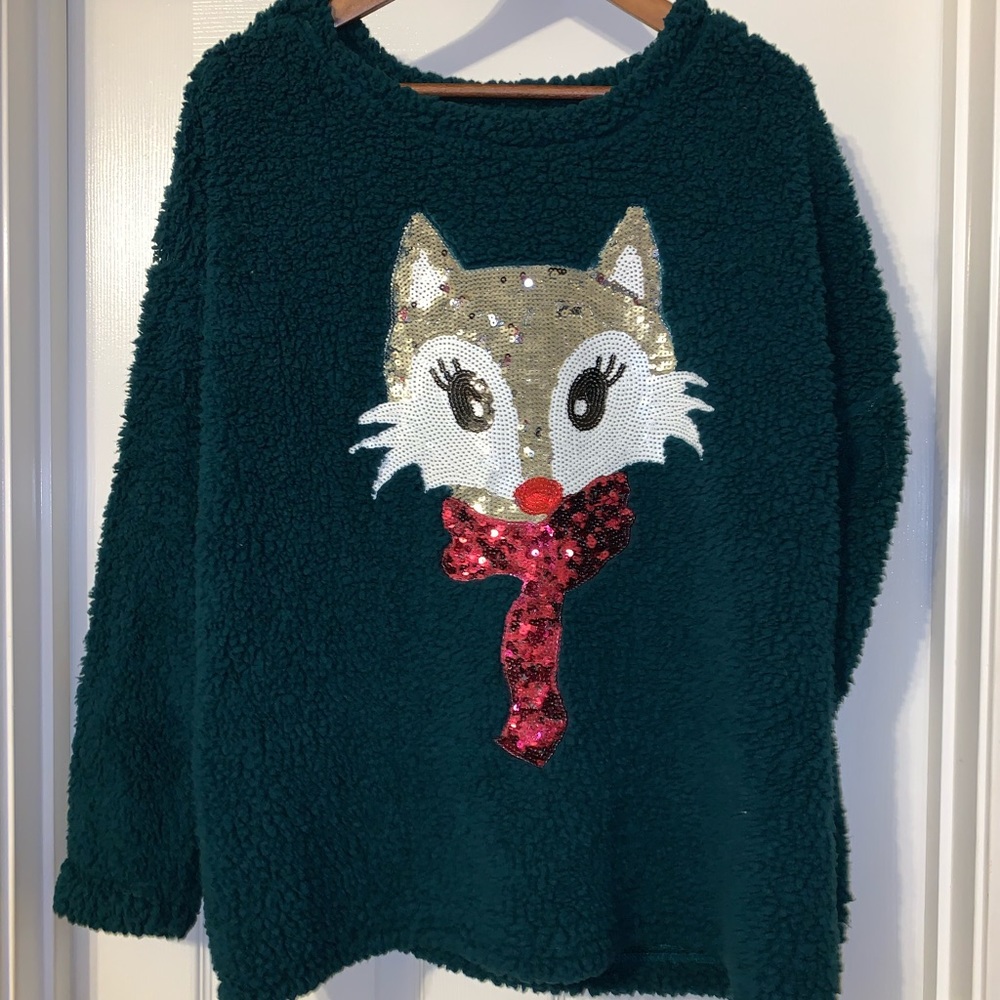 Hunter Green Holiday Fox Sweater